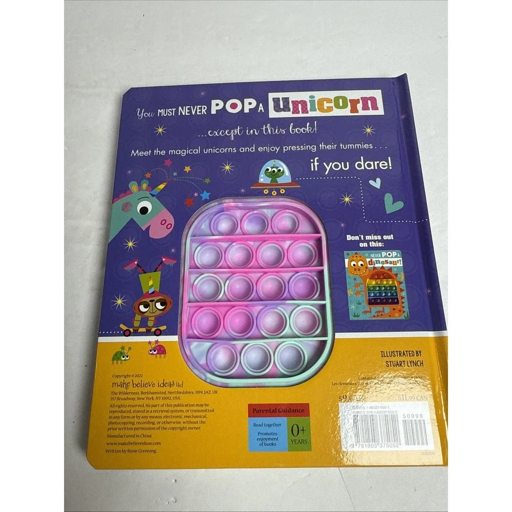Never‎ Pop a Unicorn! Fidget Popper Board Book 9 Inch